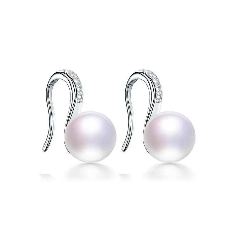New Fine Grade AAAA Freshwater Pearl Earrings For Women Charm Wedding Party Jewelry Stud Earrings, Top 8-9mm Bread Round Pearls