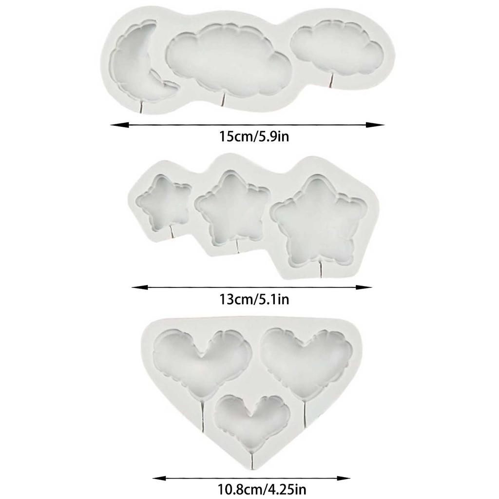 3 Set Balloon Shape Cloud, Heart, Star Silicone Mold, a Birthday Atmosphere Shape Creation Mold