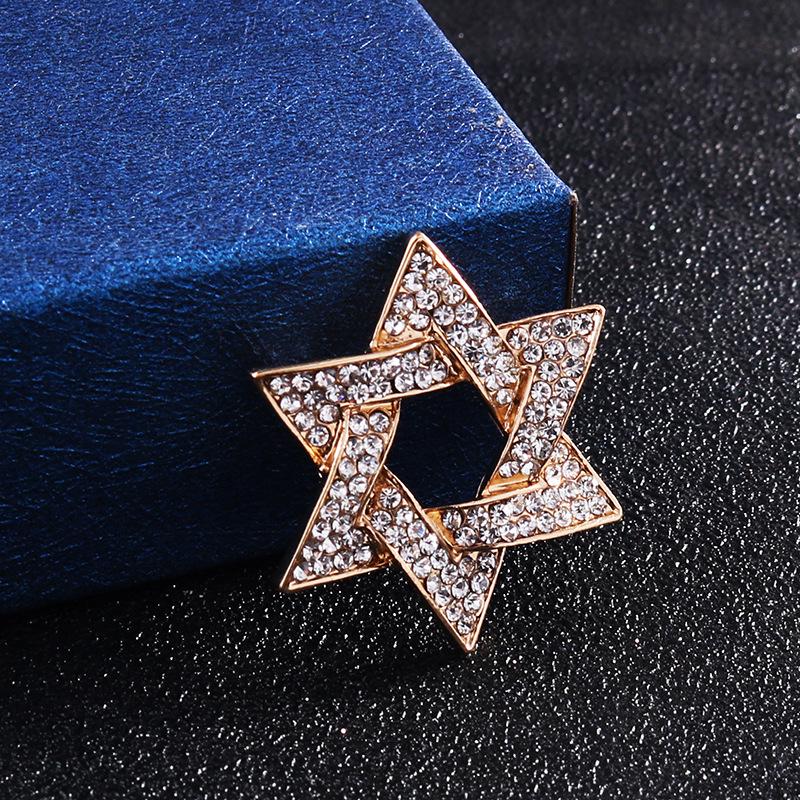 Korean Style Rhinestone Hexagram Brooch: Unisex Lapel Pin with Six-Pointed Star Design золотой