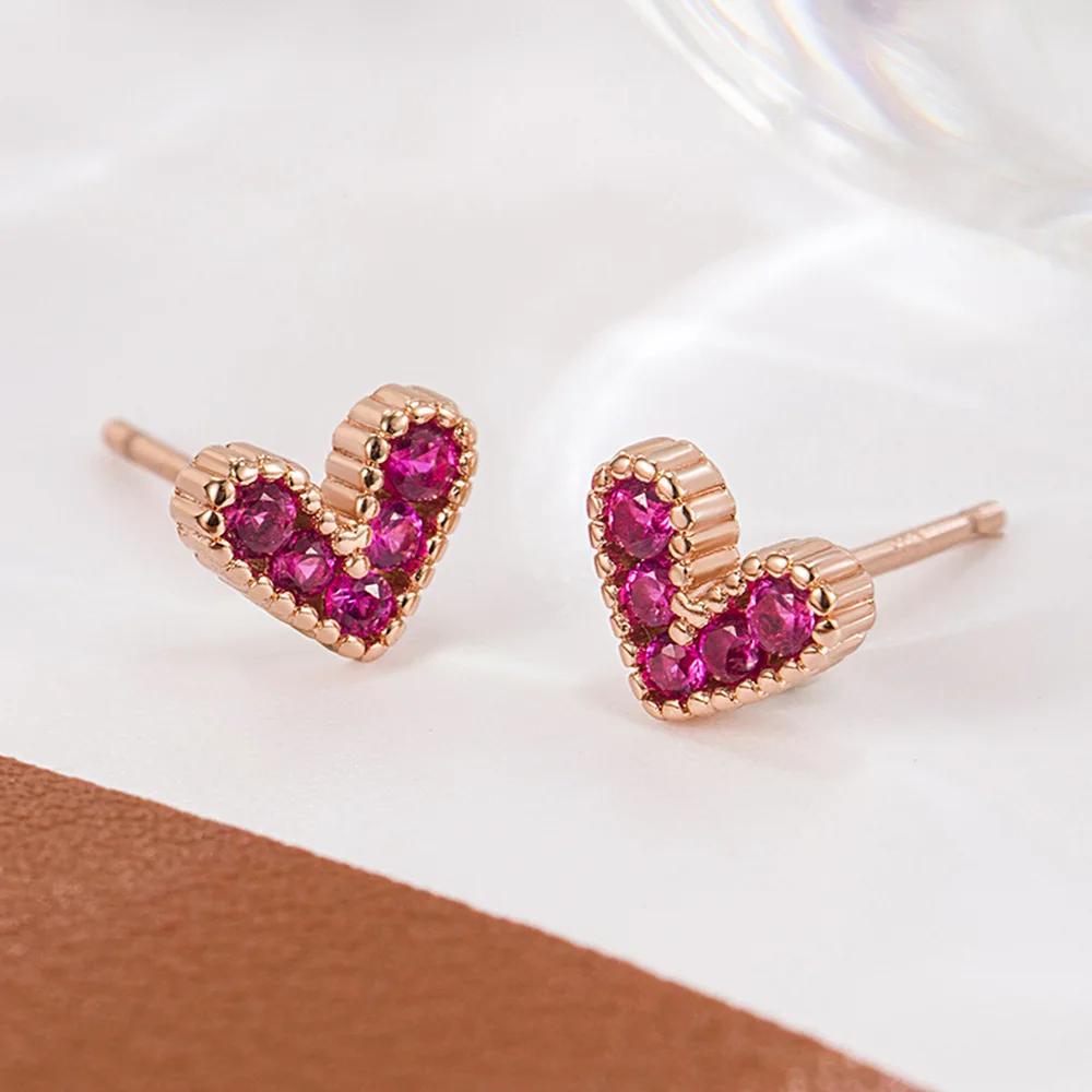 

925 Sterling Silver French Romantic Vintage Rose Red Heart Stud Earrings For Women Wedding Party Gift Pendientes Mujer Moda золотий