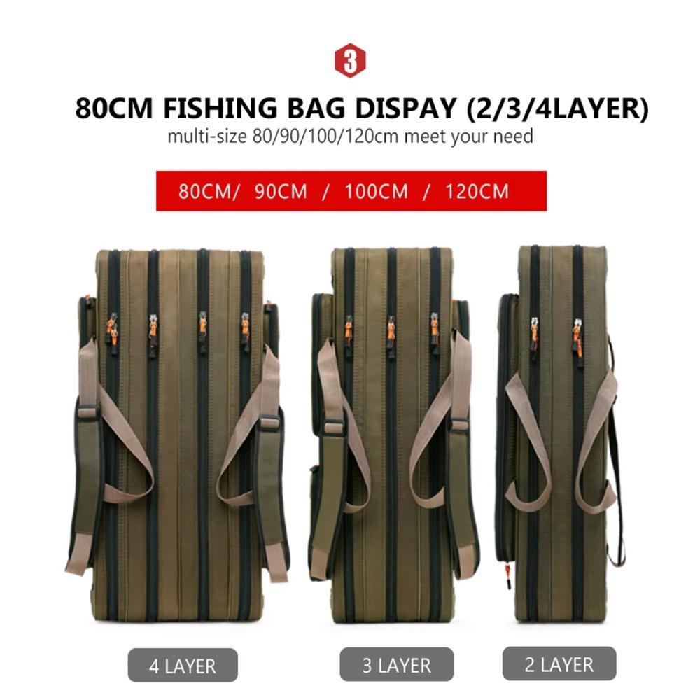 80cm/90cm/100cm/120cm Fiskestangvesker Vanntett 3/4 Lag Oppbevaringsveske for Fiskesneller Utstyr Agnveske Ryggsekk med Stor Kapasitet