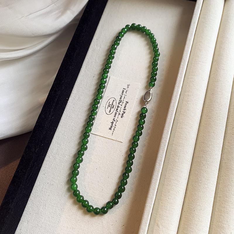 Новая китайская пряжка-слиток зеленая глазурованная бусина ожерелье темпераментная цепочка на ключицу Инфлюенсер ретро ожерелье женское