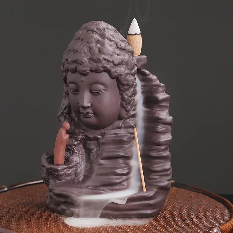 

1 шт. Фиолетовая глина, рукоделие, дзен-будда, водопад, курильница с обратным потоком, домашний декор, держатель для благовоний, керамическая курильница, чайное питомец