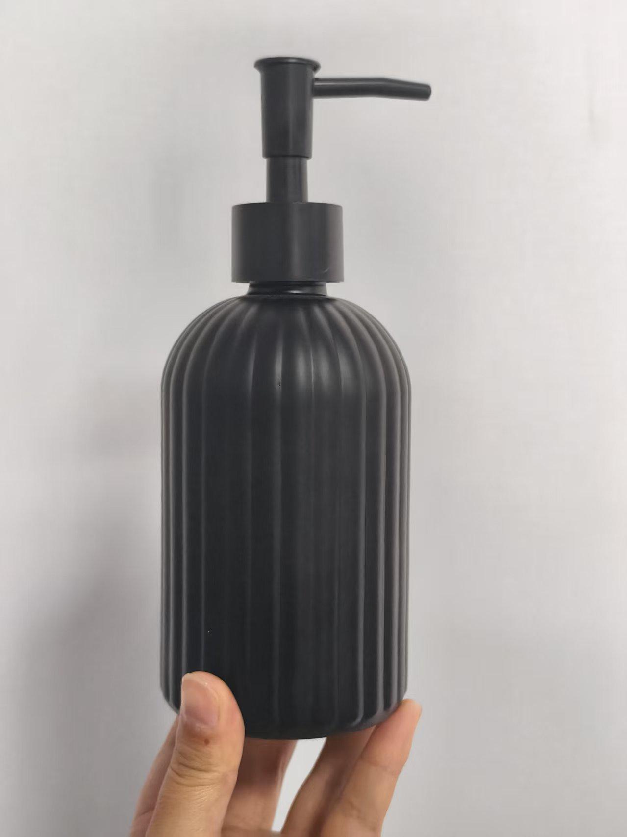 Vertical Stripe Glass Soap Dispenser with Bamboo Pump for Hand or Dish Soap