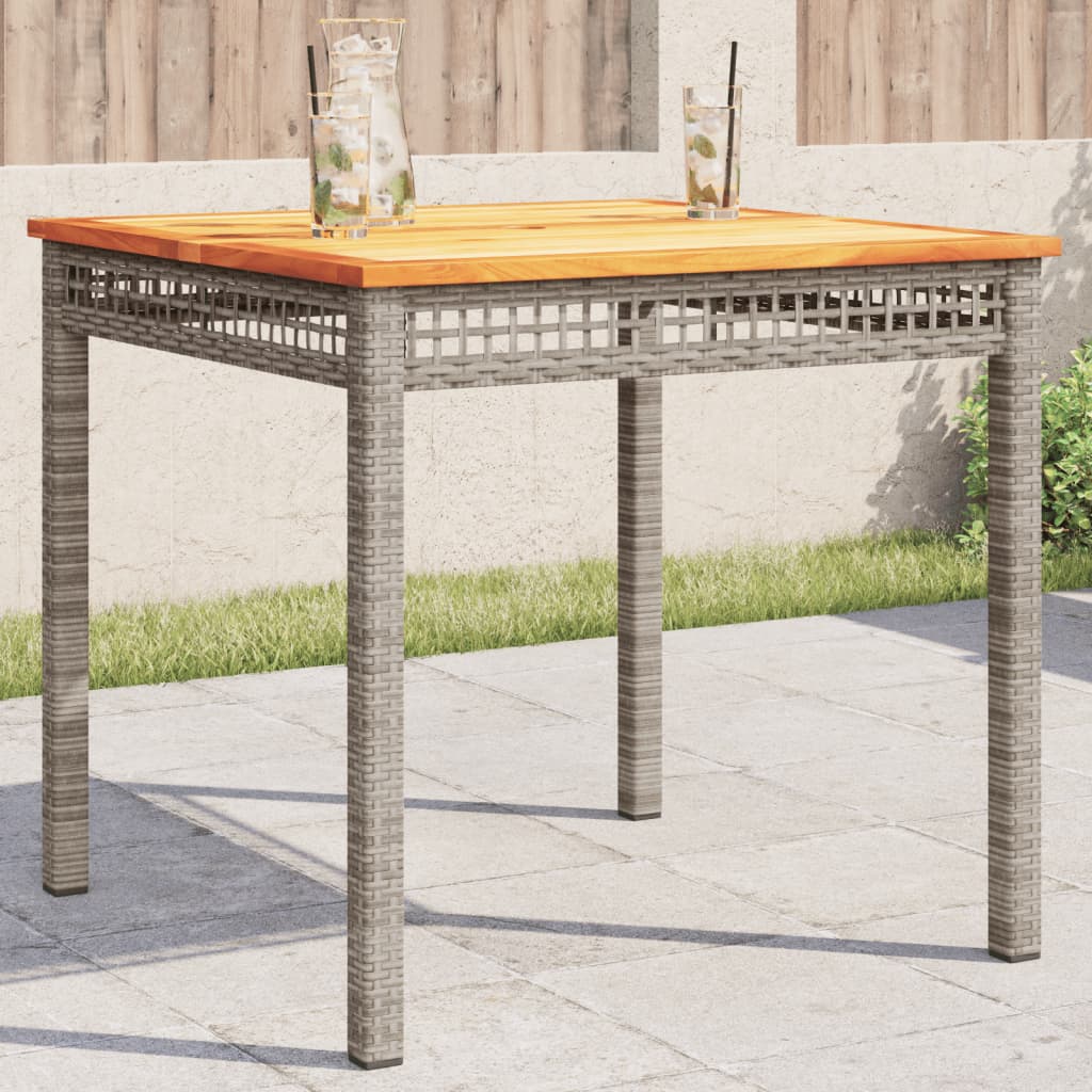Garden Table Gray 80 x 80 x 75 cm Poly Rattan & Acacia Wood