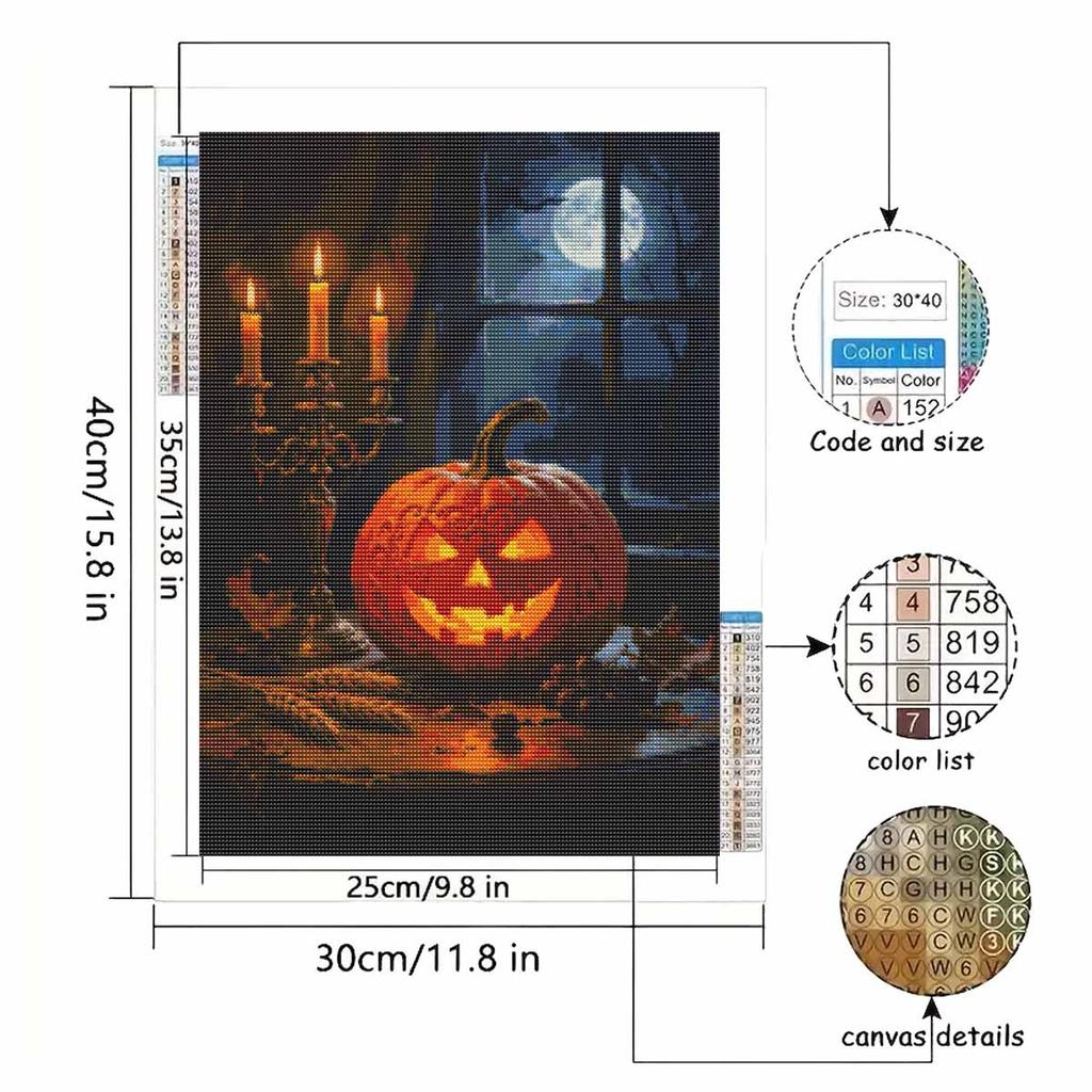 Halloween Diamond Painting Kit Handmade Diy Painting Home Decoration painting.Pumpkin Candle Moon Night Scenery Mosaic Art Craft