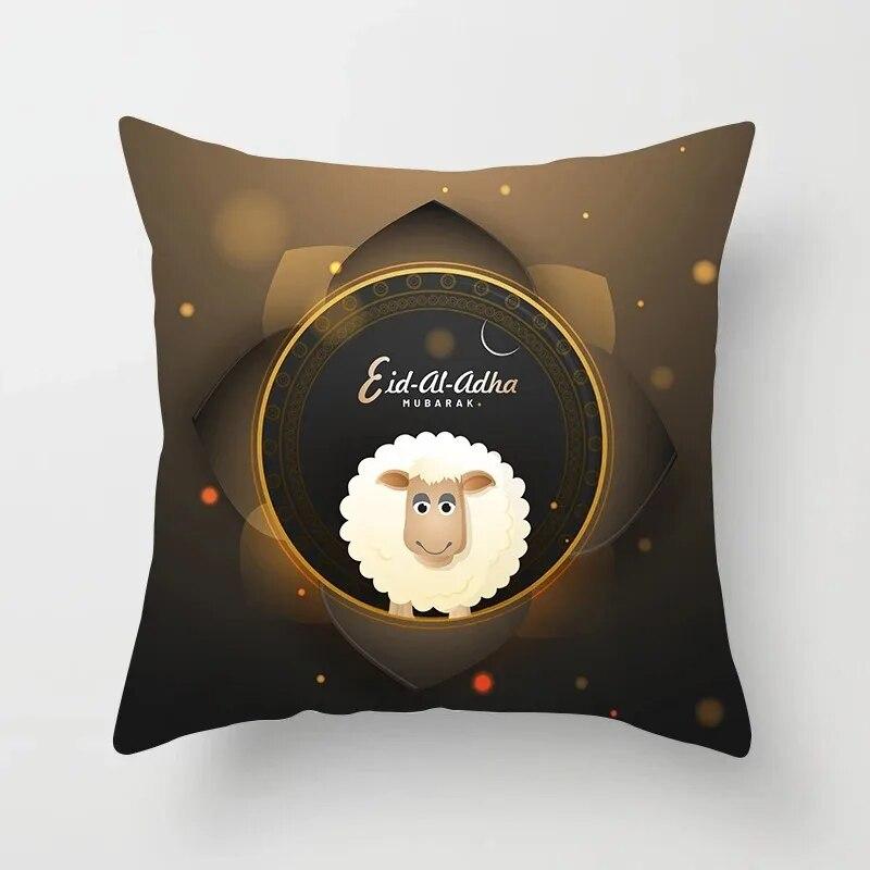 Ramadan Decorative Sheep Pillowcase Eid Mubarak Moon Mosque Cushion Cover Decorative Pillowcase Sofa Living Room Cushion
