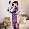 Sexy lingerie women's pure lace temptation long dress hot side split uniform free suit