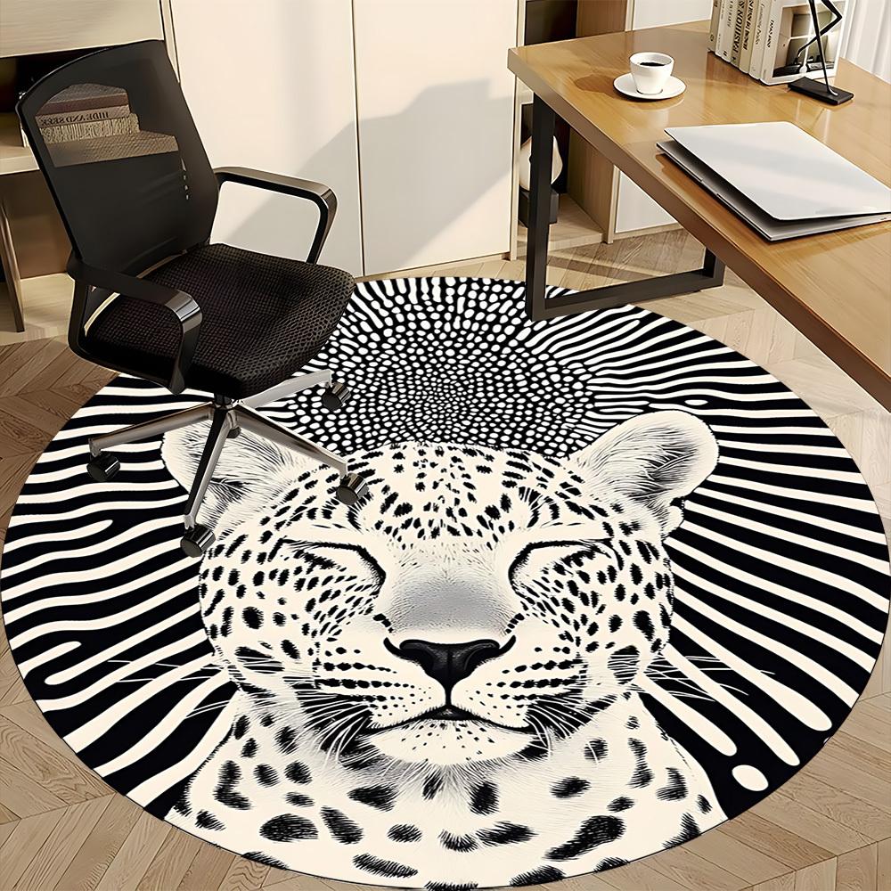 1pc Leopard Print Office Round Area Rug, Indoor Mat Suitable For Office, Under Office Chairs Bedroom Living Room Home Decor, Room Deco