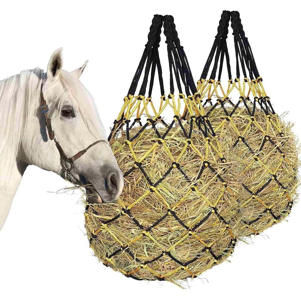 2Pcs/Set Durable Slow Feed Hay Net Large Capacity Hanging Horse Hay Bag 40inch Hay Feeder Bag Equestrian Accessory