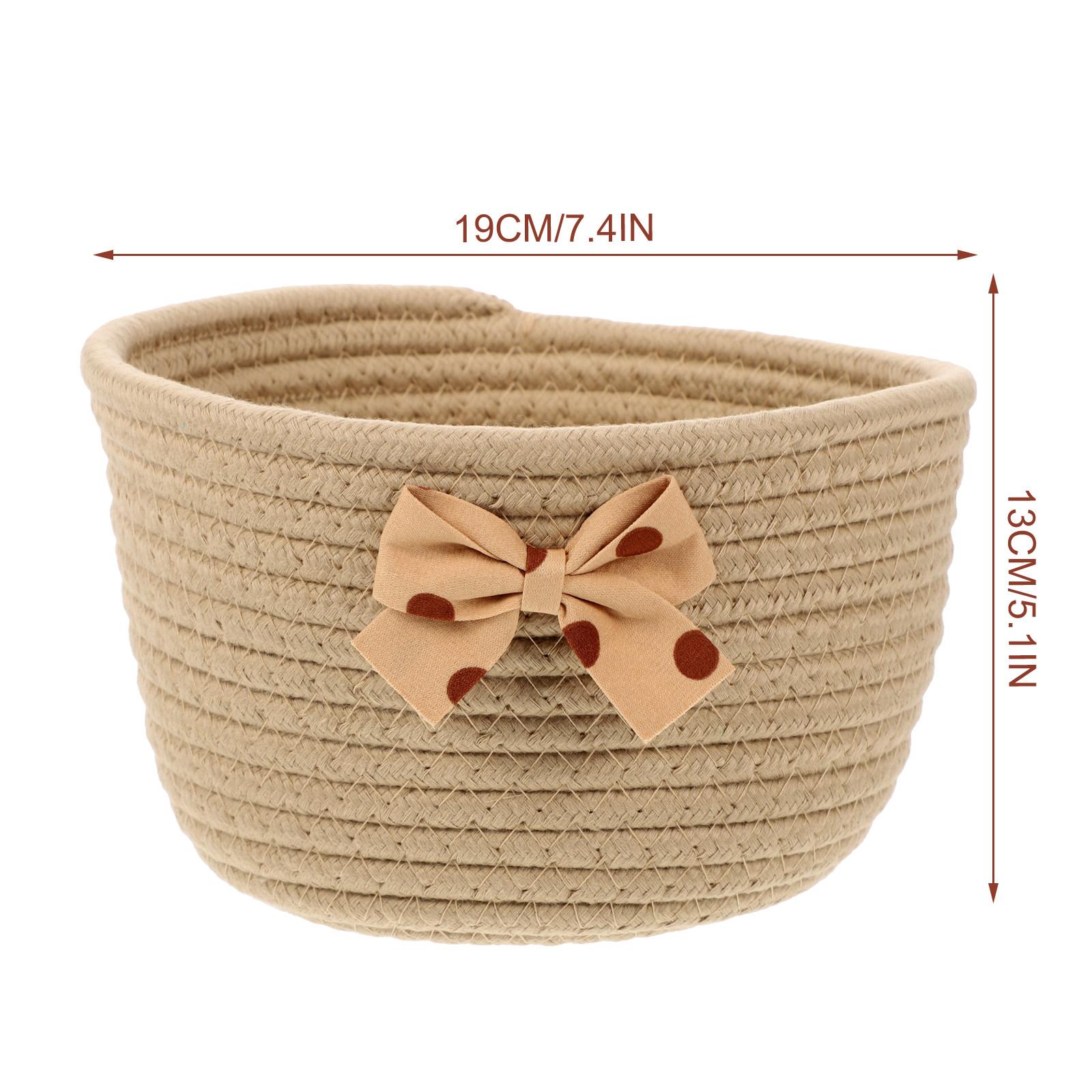 

Nordic Style Cotton Rope Woven Desktop Storage Basket with Lovely Bow Decoration Round Small Basket for Home Office Living Room