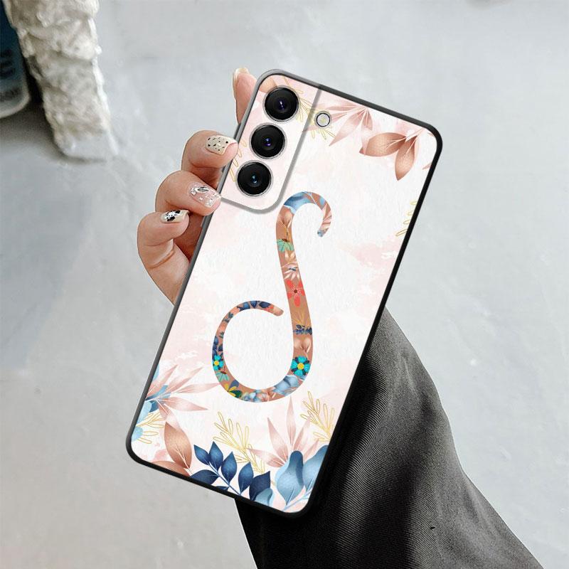 Handyhülle für Samsung Galaxy S23 S22 S21 S20 Fe Ultra S10 S9 S8 Plus Note 20ultra 10plus Hülle Blumenmuster Blatt Buchstabe Kunst