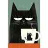 Whimsical Black Cat Drink Coffee Poster For Bedroom Nursery Cartoon Animal Canvas Painting Cute Cat Illustration Print Wall Art