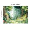 2D Magical Forest Photography Backdrop, Watercolor Green Woodland Background Cloth for Studio & Party Decoration