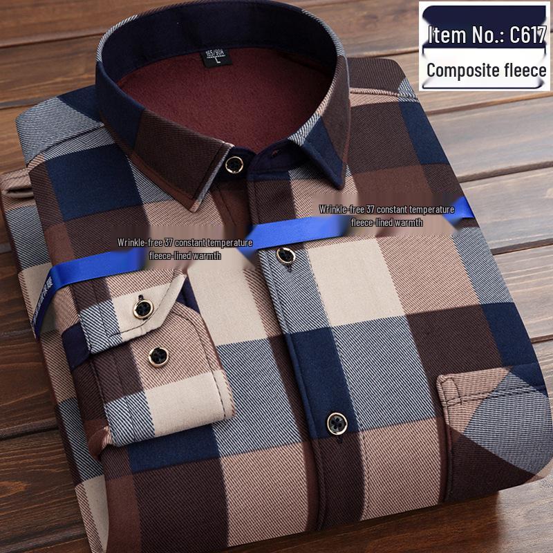Men's Retro Plaid Fleece-lined Winter Shirt - Thick, Warm, Long-sleeved Casual Top for Middle-aged and Elderly