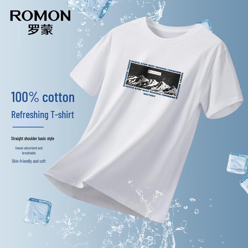 ROMON Men's Pure Cotton Easy-Care Round Neck Short-Sleeve T-Shirt