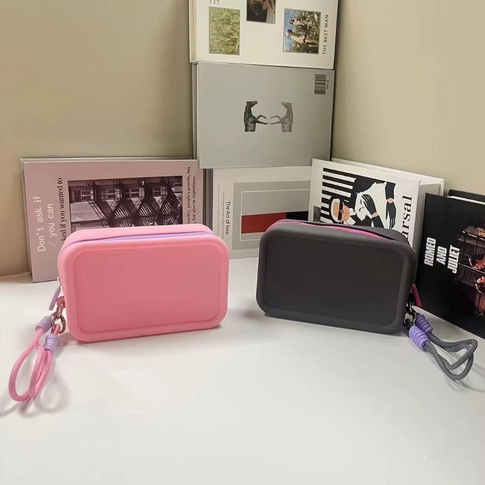 

З ремінцем на зап ястку, прямокутний гаманець для монет, суцільний колір, дорожній чохол для макіяжу, помада світло-синій колір