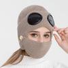 Fleece-lined Warm Woolen Hat with Mask Knitted Hat Aviatror Glasses Earmuffs Cap Clothing Accessories