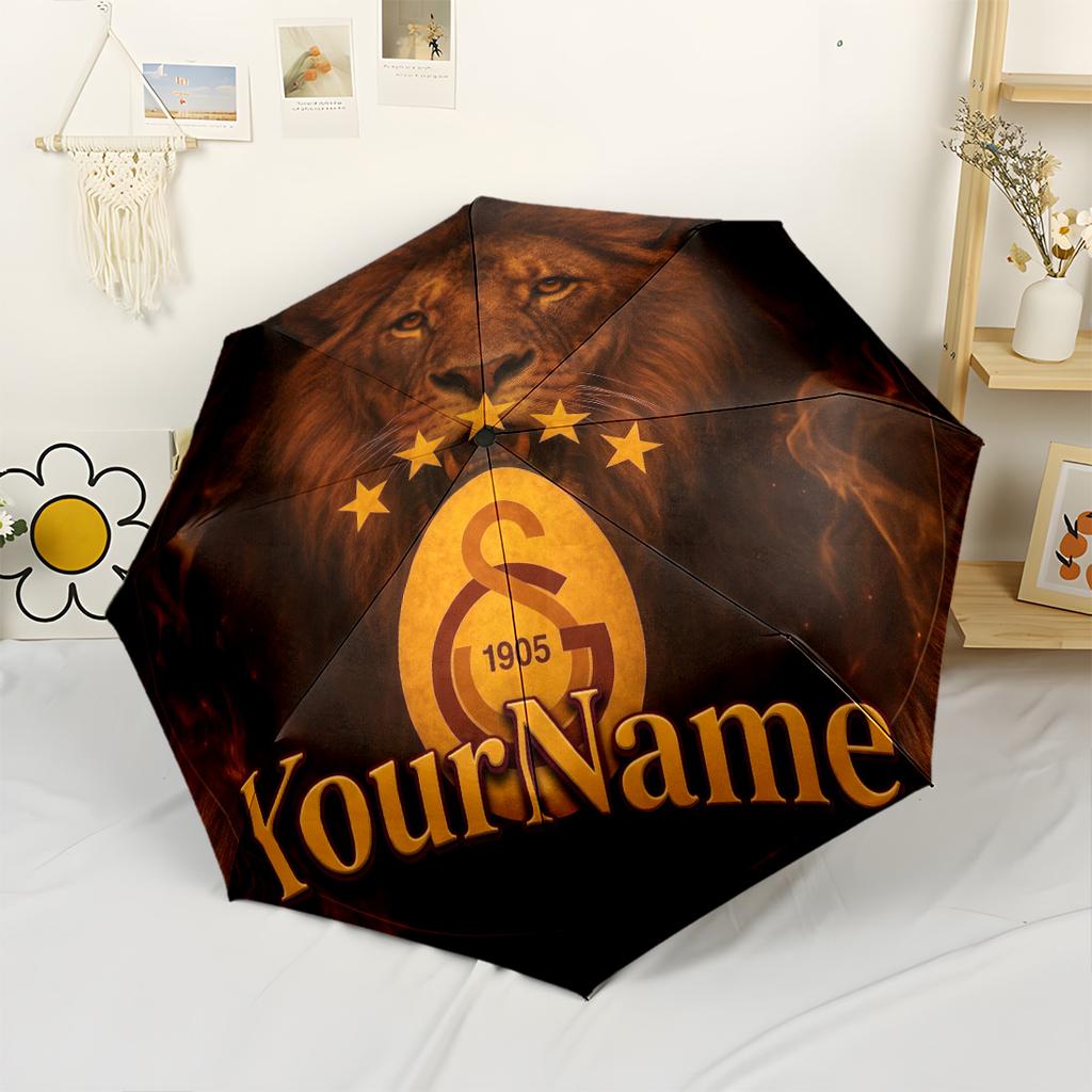 Galatasaray1 Personalized Text Umbrella Compact Travel Automatic Umbrella Compact 8-Rib Lightweight Foldable Design for Outdoor Daily Use Fashionable