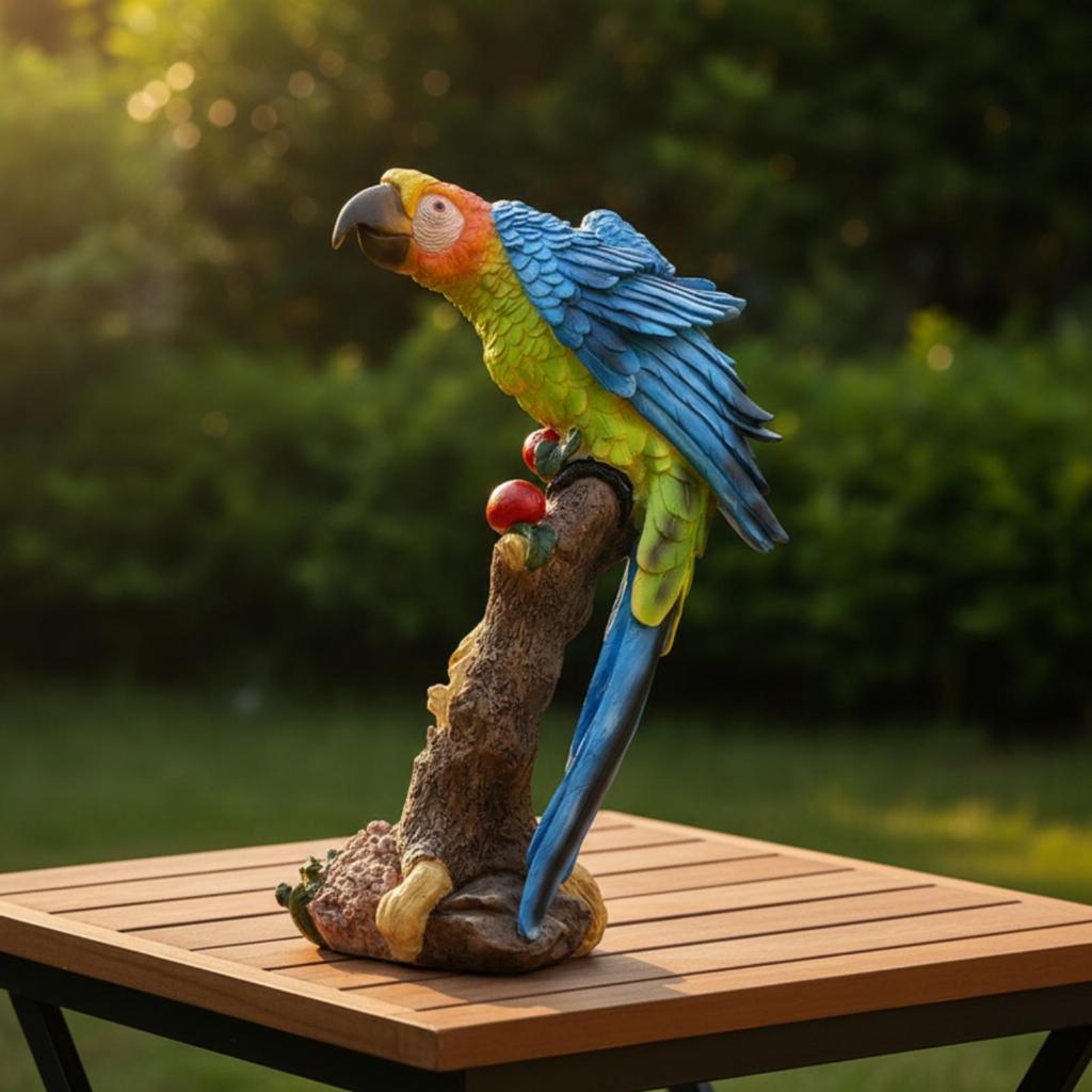 Papageienfigur geschnitzt mit Baumstamm-Basis Vogelstatue