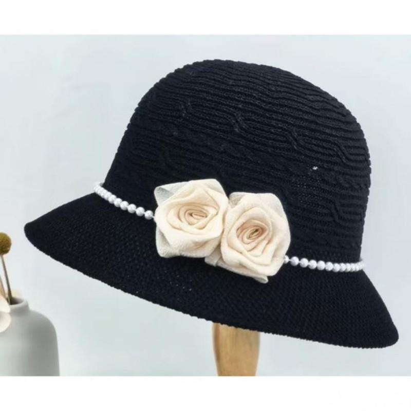 Hat for Women French Retro Style Pearl Flower Fisherman Hat Summer Travel Sun Protection Sun Hat Korean Style