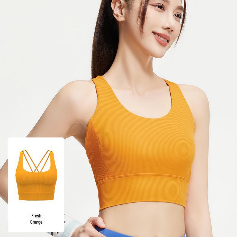

Спортивный бюстгальтер Juyitang Shockproof Striped Cross-Back с накладкой на грудь Large оранжевый