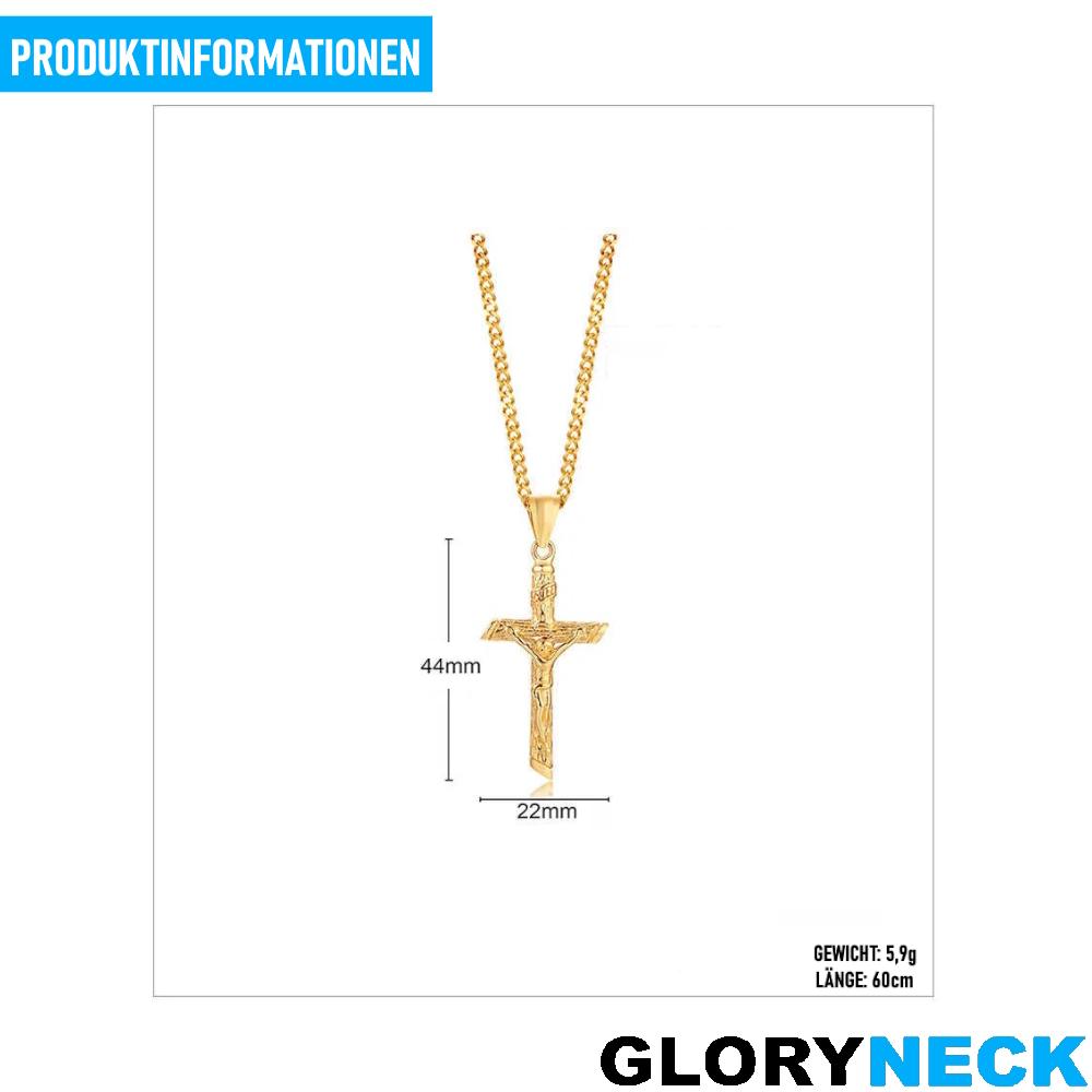 GLORYNECK Colar Cruz de Jesus Crucifixo Aço Inoxidável Ouro Joias Religiosas Corrente