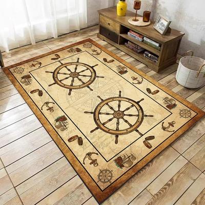 Vintage Nautical Rugs Coastal Rugs Marine Adventure Sailboat and Ship Anchors Wheel Compass Area Rug, for Living Room Bedroom
