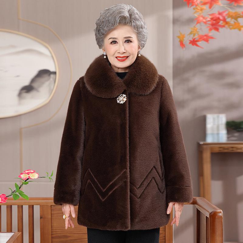 Velvet Mid-Length Winter Coat for Middle-Aged & Elderly Women - Warm Cotton Jacket for Grandma