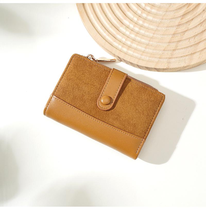 Korean Style Color Block Women's Wallet: Two-Fold with Snap Button, Zipper Coin Purse, Multiple Card Slots, and Large Capacity.