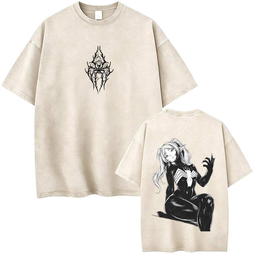 Anime Frieren Beyond Journeys End Frieren Washed Vintage Tshirt Men Women Fashion Manga Tshirts High Quality Cotton T Shirts