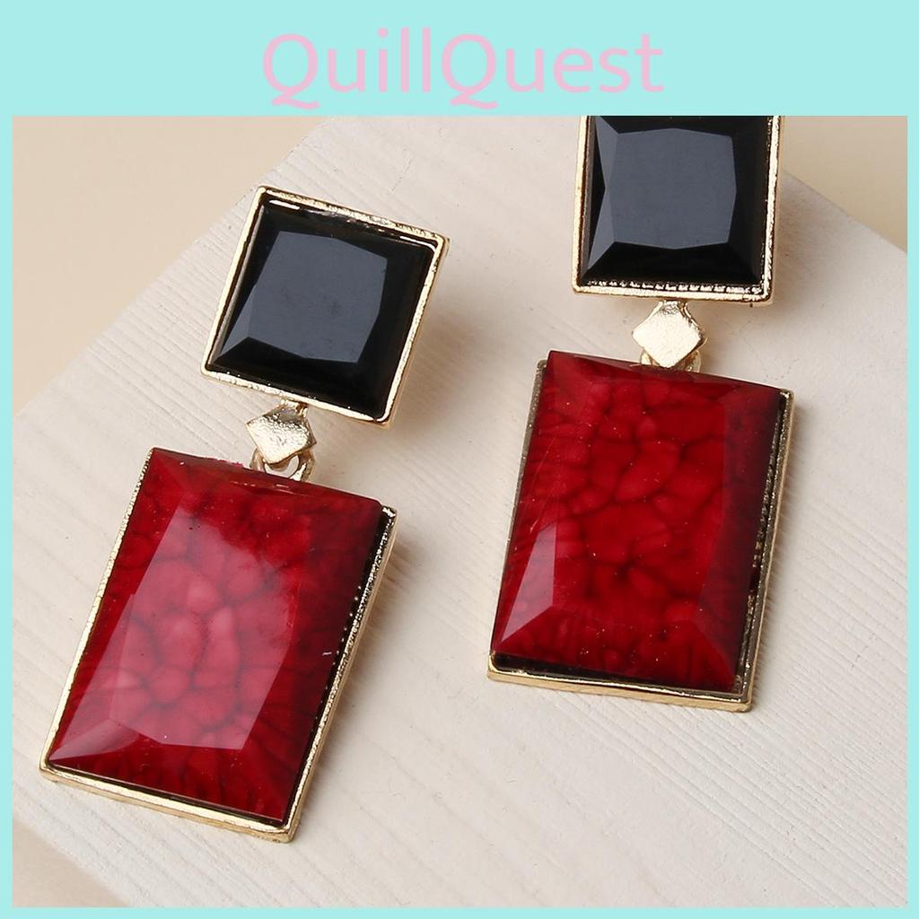 Vintage Geometric Resin Earrings With Rhinestones For Women Retro Festival Fashion Accessory
