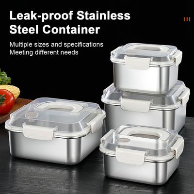 Stainless Steel Crisper Box 1200ml-3000ml Square Sealed Anti-Spill Lunch Box