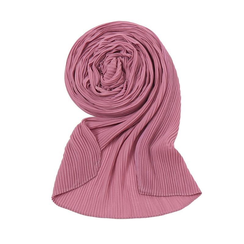 Pearl chiffon pleated monochrome scarf female solid color toothpick crushed headscarf toothpick pleated