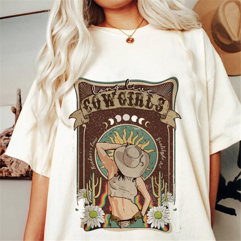 Western Denim Print T-shirt Plus Size Women Pure White Clothing Casual Trendy Short Sleeve Female O-Neck Oversize Tees