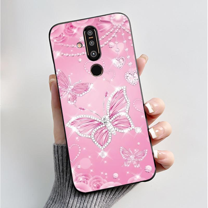 Case For Nokia 8.1 Plus X71 Phone Case Luxury Fashion Butterfly Flowers Black Soft Slim Silicone Cover For Nokia 8.1plus Casing