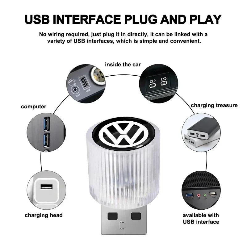 New Car USB LED Portable Light Plug Play Ambient Light Decor Atmosphere Lamps For Volkswagen CC R-Line GTI T5 Golf T-ROC R