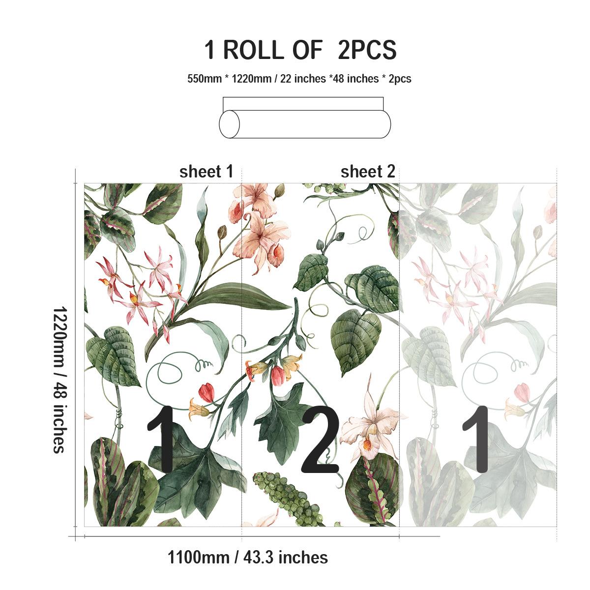 

Green Plant Flower Watercolor Pattern Self-Adhesive Waterproof Dining Room Background Wall Seamless Splicing Bedroom Living Room Wall Sticker QZ-2P55122-038-YQ