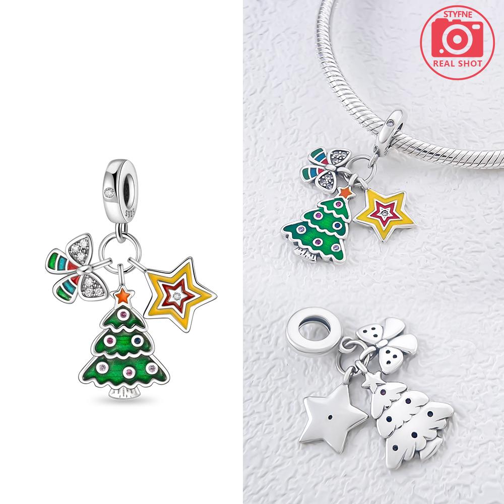 Green Christmas Tree Pendant Snowflakes And Santa Claus Original Charms Copper Beads Fit Bracelet Women Gift Diy Making
