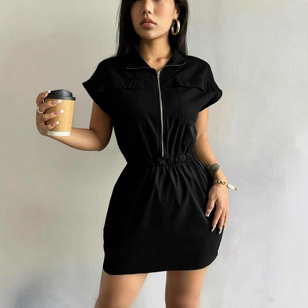 Women's Casual Workwear Style Short-Sleeve Slimming Shirt Dress