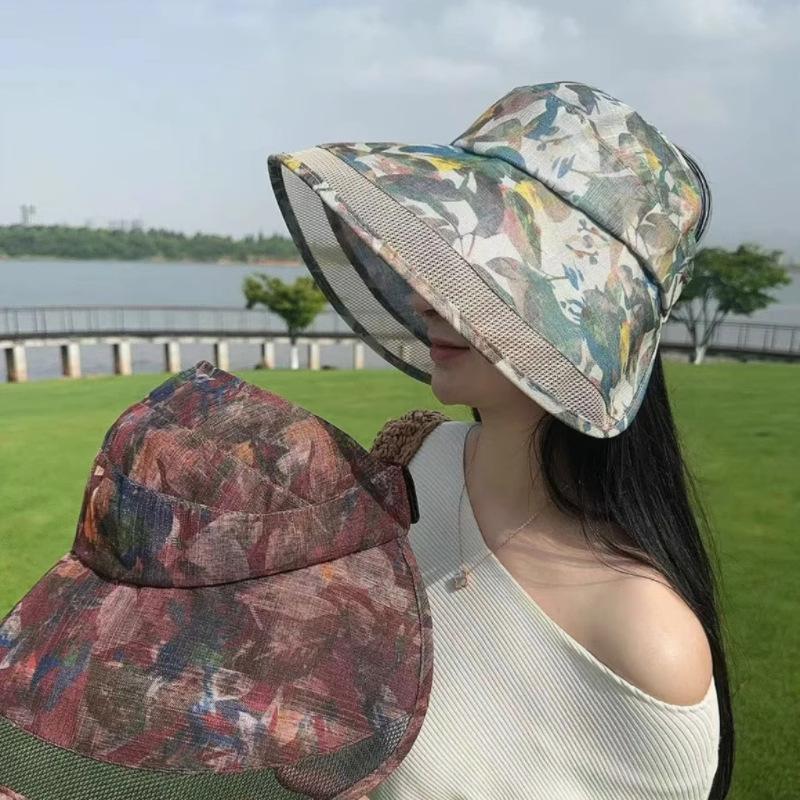 Fashion Flower Cloth Empty Top Hat Sun Hat Ladies Elegant Summer Folding Outdoor UV Protection Beach Sun Hat