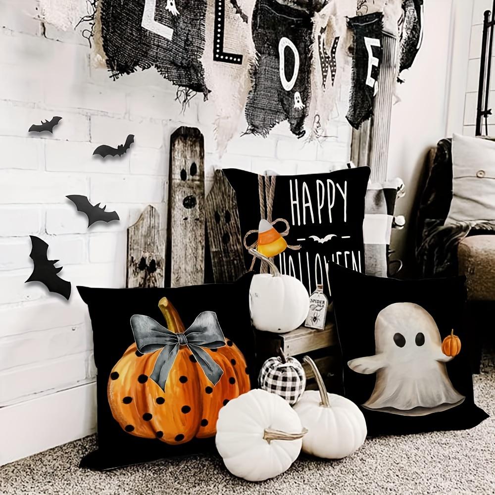 4pcs Halloween Throw Pillow Covers - Trick Or Treat, Pumpkin & Ghost Designs |  Perfect For Fall Decor & Party Couch Accents