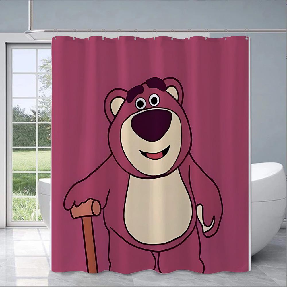 Shower Cute Pink Lotso Curtain Waterproof Polyester Fabric Paint Colorful Bath Curtains Home Bathroom Decor With Hook
