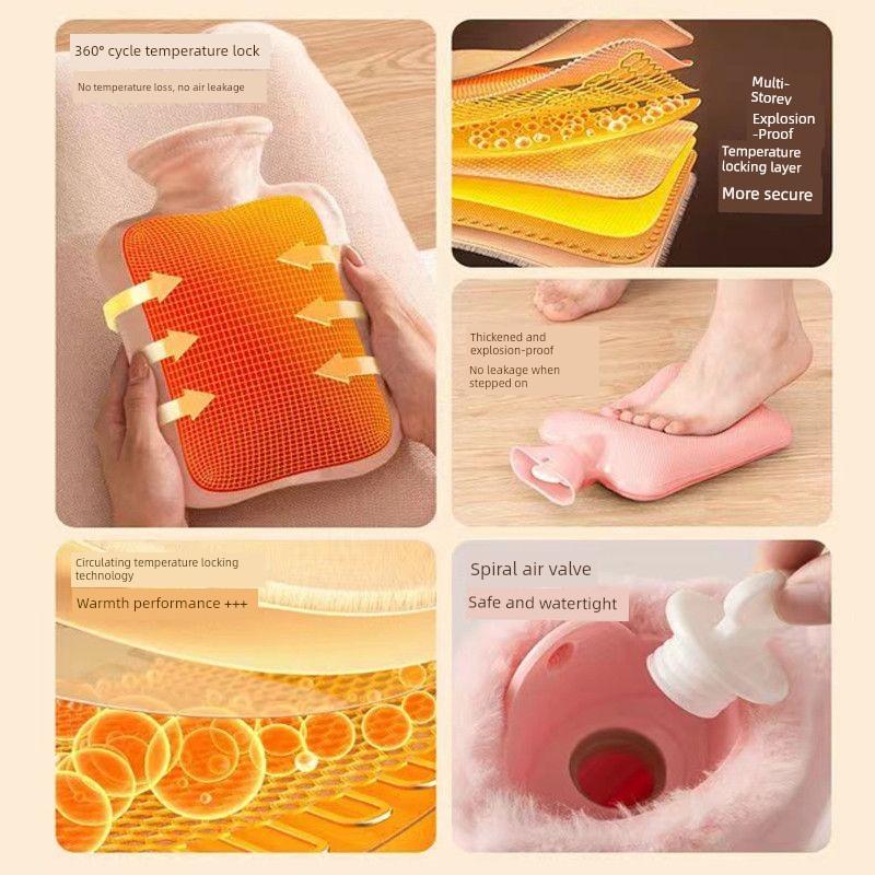 Beibei Bear Hot Water Bottle, Thickened Warm Water Bag, Cute Plush Cover, Explosion-Proof, for Students