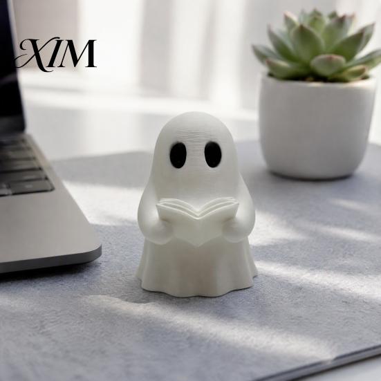 Cute Ghost Figurines for Home Decor Halloween Mini Reading Book Ornament, 3D Printed Little Minimalist Figurine, Durable PLA Creative Statues
