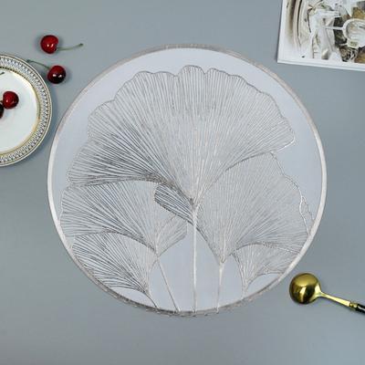 Round Heat Resistant Placemat Ginkgo Leaf Design Gold Silver Table Protection Mat Anti-Scalding Insulated Plate Mat for Home Dining Wedding Kitchen
