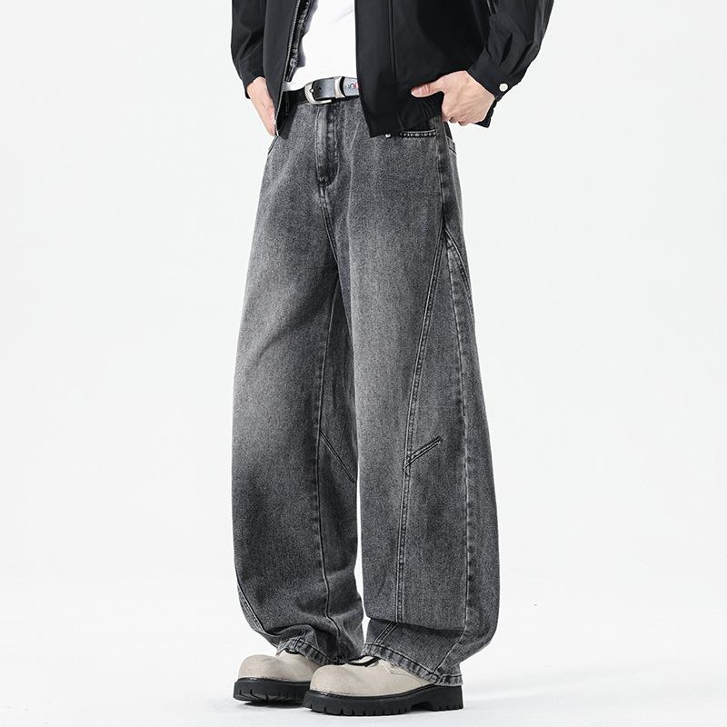 American retro trendy brand splicing scimitar jeans men's trendy fashion new loose wide-leg drape long pants