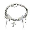 Wing Crucifix Necklace Adjustable Length Silver Tassels Neckchain Vintage Clavicle Chain Religious Themed Accessories