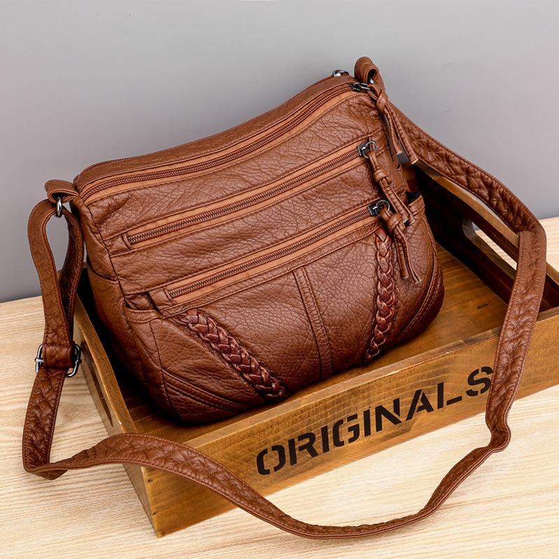 Bag Women's New Messenger Bag Soft Leather Shoulder Bag Retro Simple Fashion Large Capacity Multi-pocket Women's Bag