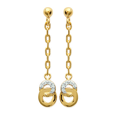 [K3832] - Gold Plated Earrings 'Déesse' Golden White - 28x5 Mm